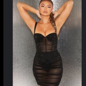 Oh Polly Sheer Mesh Embellished Mini Dress